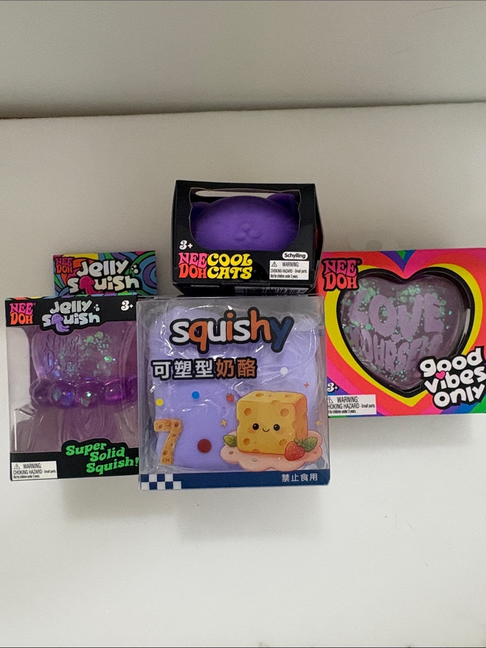3 Genuine Needoh, JellySquish, Coolcat & GoodVibesOnly&SqueezeLuckPurplecheese.